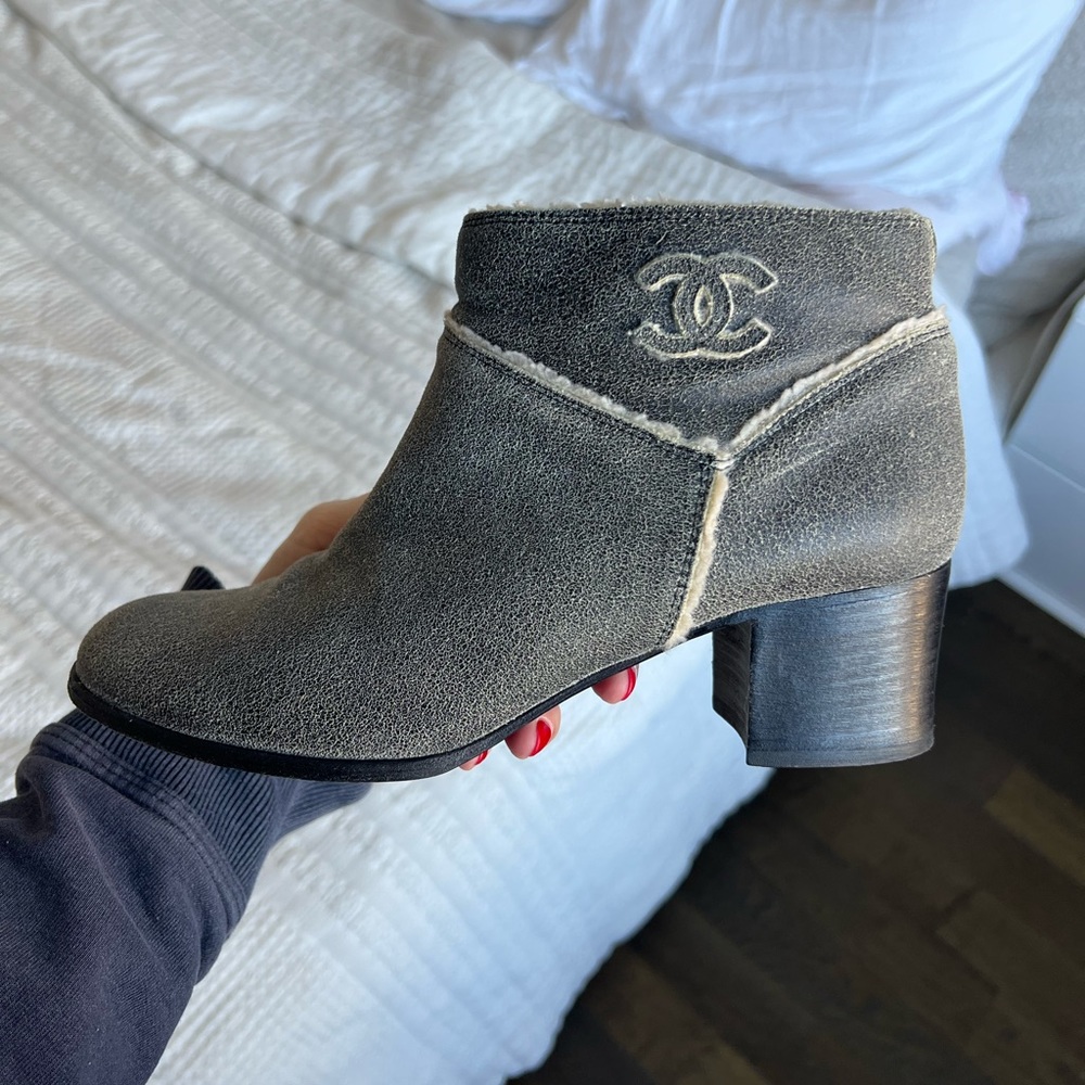 Chanel Shearling CC Logo Boots